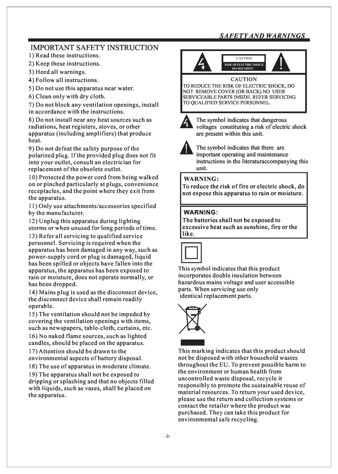 Haier LE32B50, LED LCD TV owner manual Safety And Warnings, Important Safety Instruction 