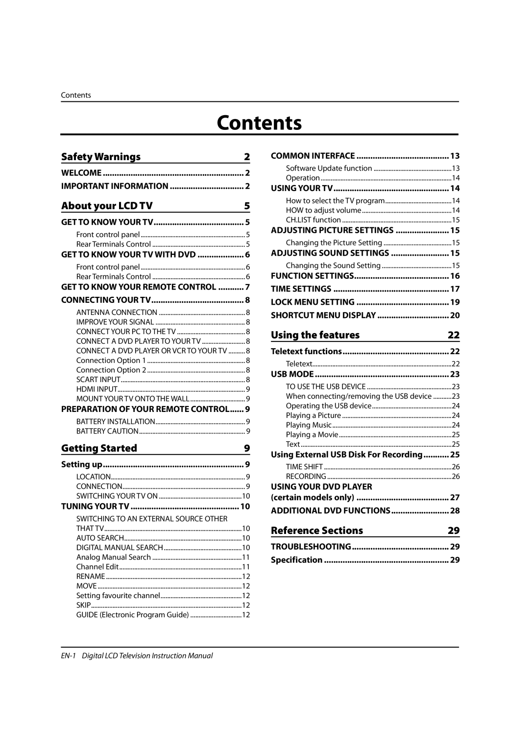 Haier LED40T3, LED19, LED22T3 instruction manual Contents 