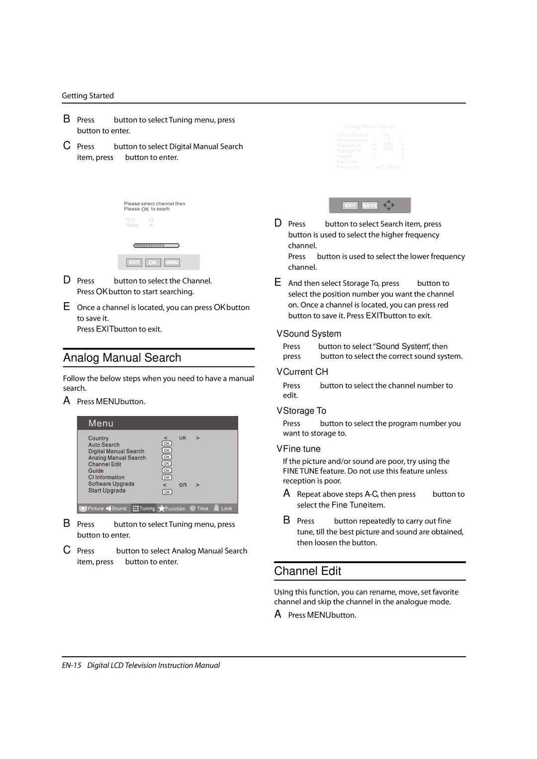 Haier LED19, LED40T3, LED22T3 instruction manual Analog Manual Search, Channel Edit 