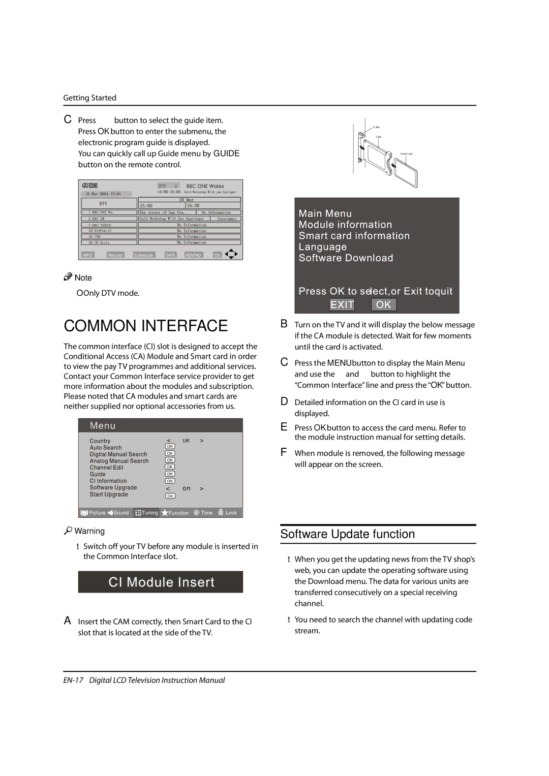 Haier LED22T3, LED19, LED40T3 instruction manual Common Interface, Software Update function, Getting Started 