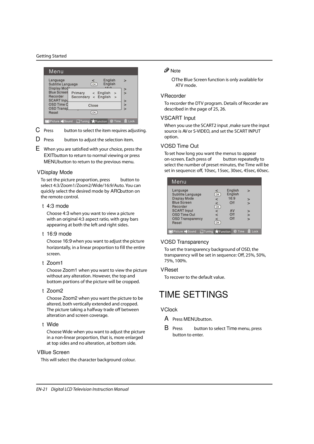 Haier LED19, LED40T3, LED22T3 instruction manual Time Settings 