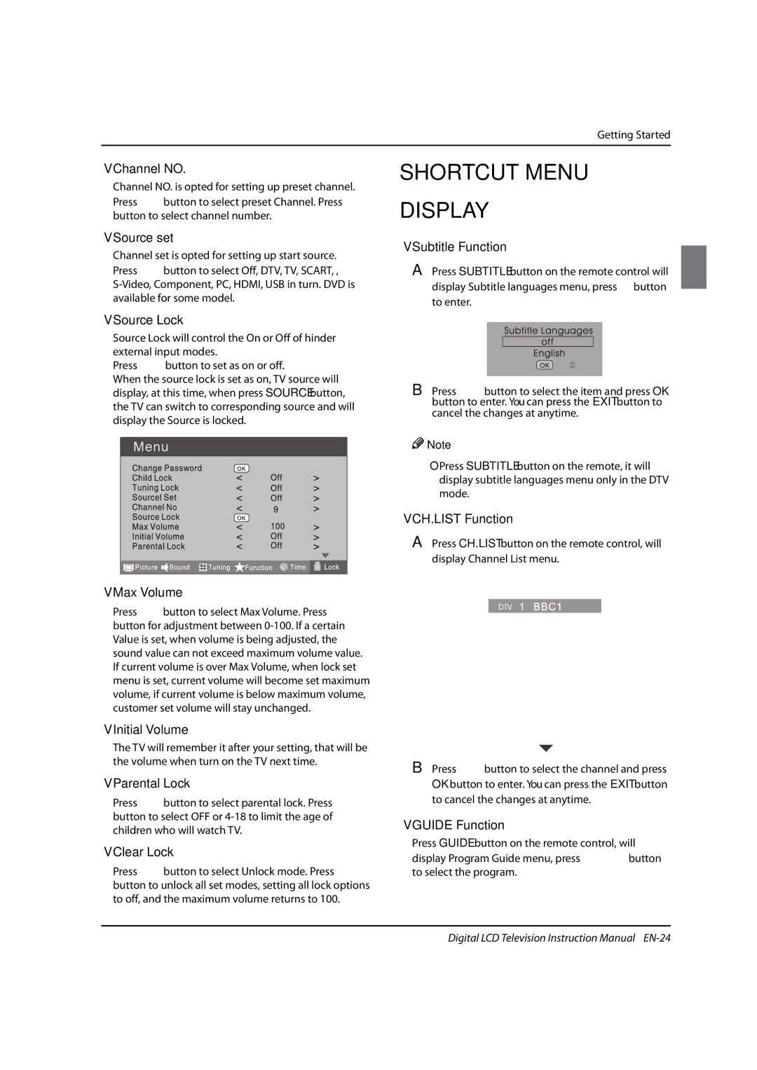 Haier LED19, LED40T3, LED22T3 instruction manual Shortcut Menu Display 