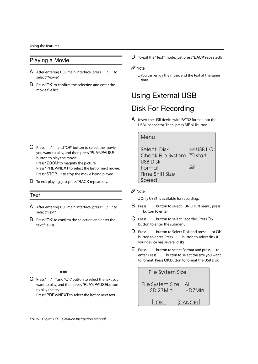 Haier LED22T3, LED19, LED40T3 instruction manual Playing a Movie, Text, Only USB1 is available for recording, Enter. Press 