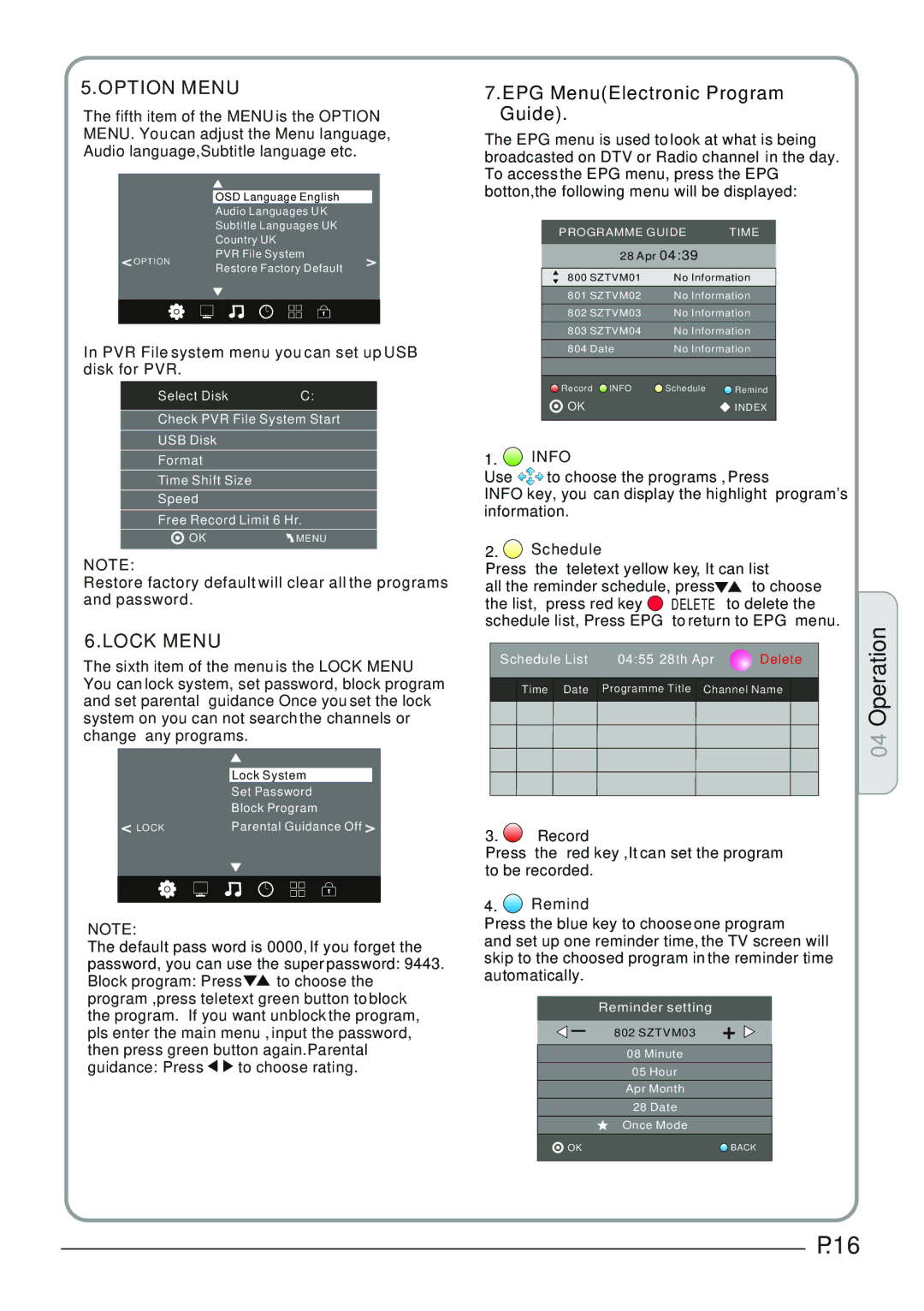 Haier LET22C600F, LET19C600F, LET24C600F user manual Option Menu, EPG MenuElectronic Program Guide 