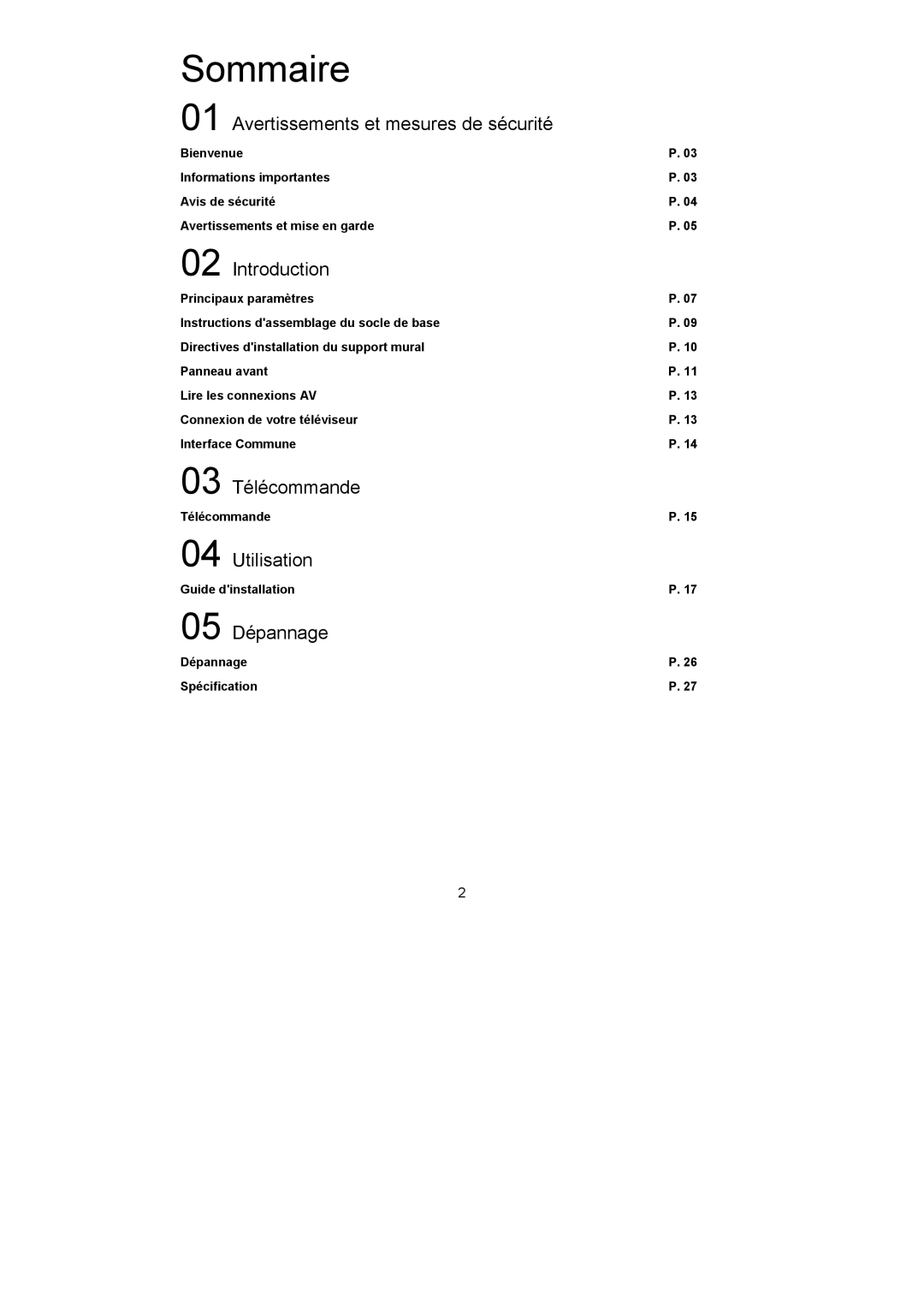 Haier LET22C600F, LET19C600F, LET24C600F user manual Télécommande, Guide dinstallation, Dépannage Spécification 