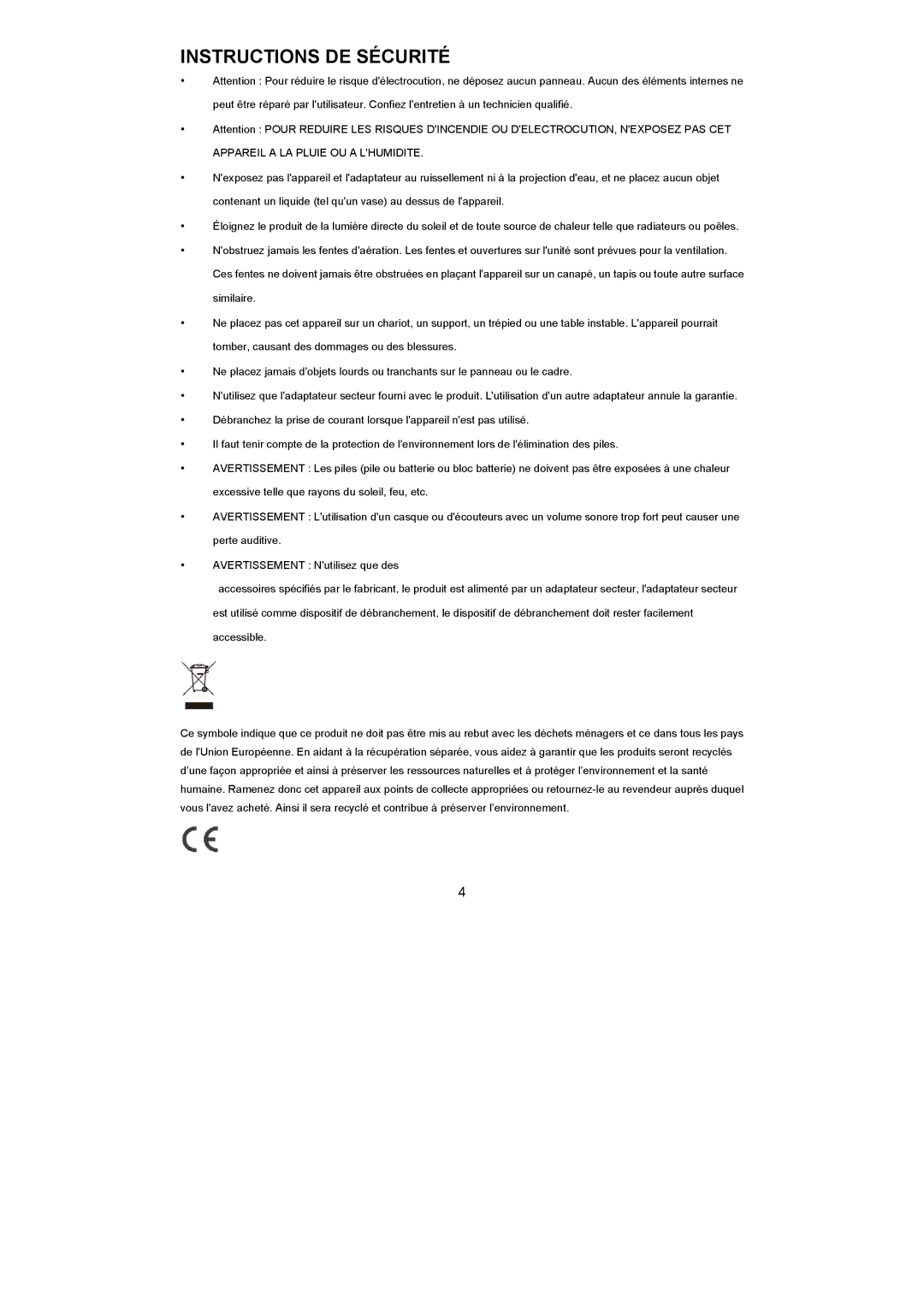 Haier LET24C600F, LET19C600F, LET22C600F user manual Instructions DE Sécurité 