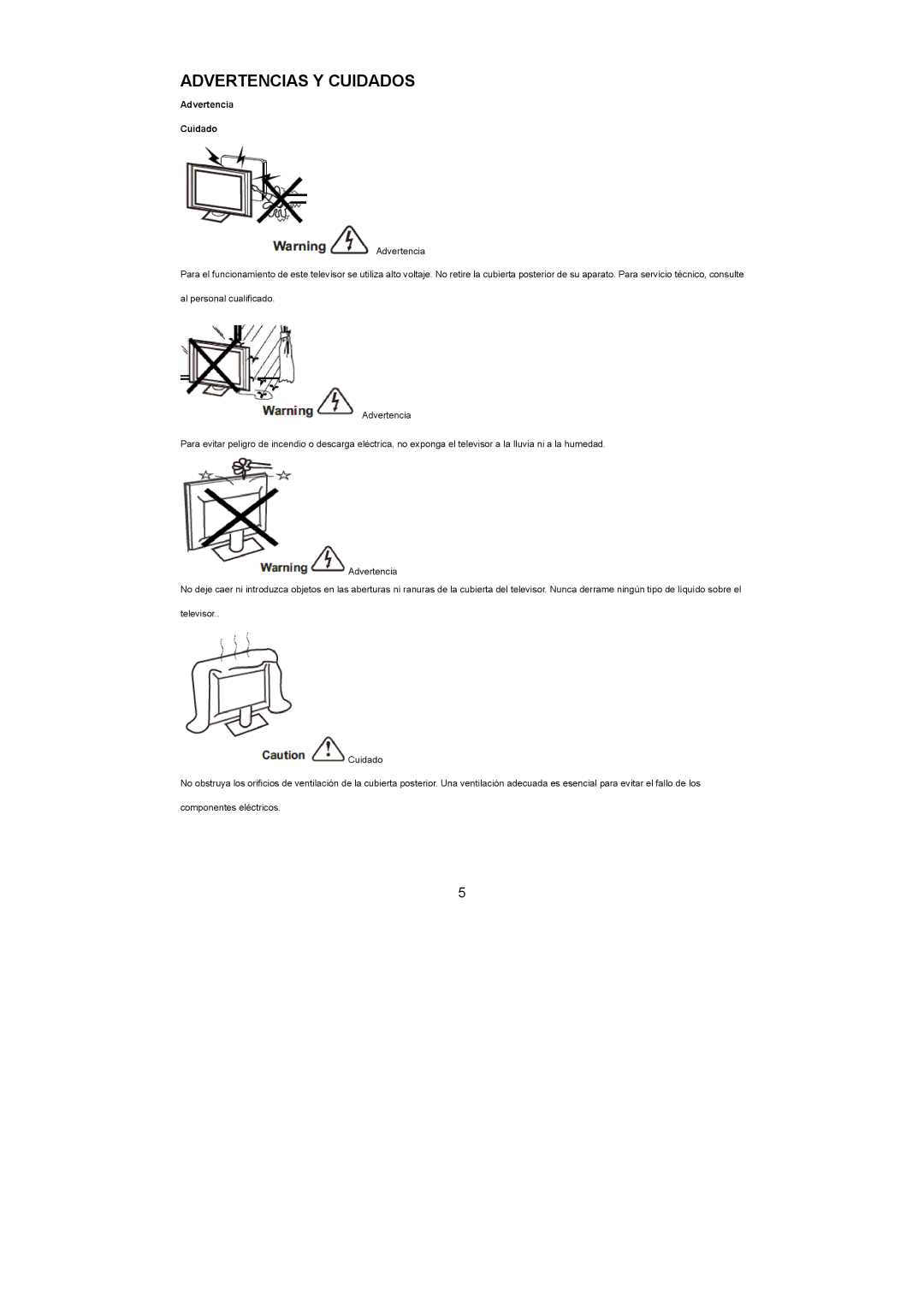 Haier LET22C600F, LET19C600F, LET24C600F user manual Advertencias Y Cuidados, Advertencia Cuidado 