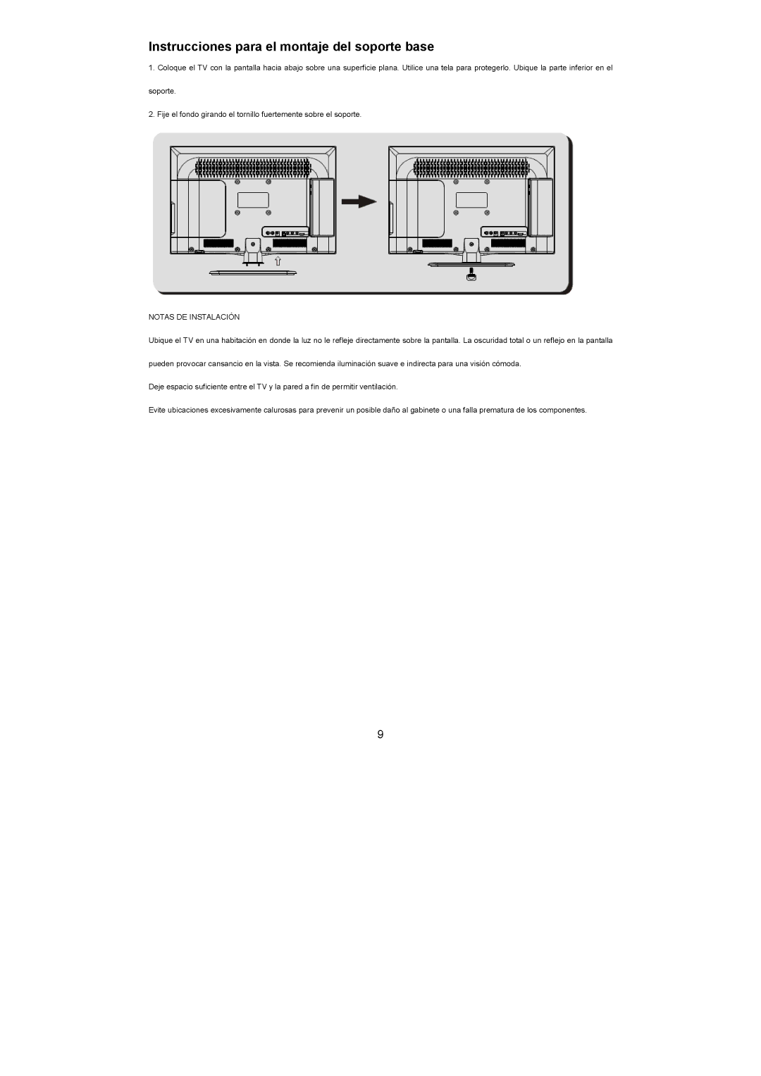 Haier LET19C600F, LET24C600F, LET22C600F user manual Instrucciones para el montaje del soporte base 