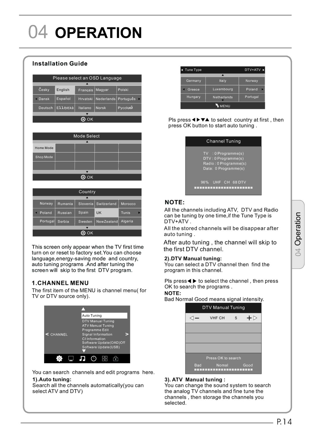 Haier LET32C430, LET26C430 user manual Operation, Installation Guide 