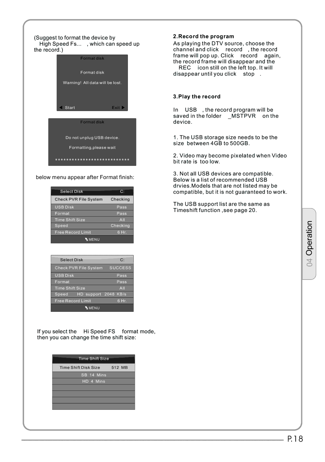 Haier LET32C430, LET26C430 user manual Record the program 