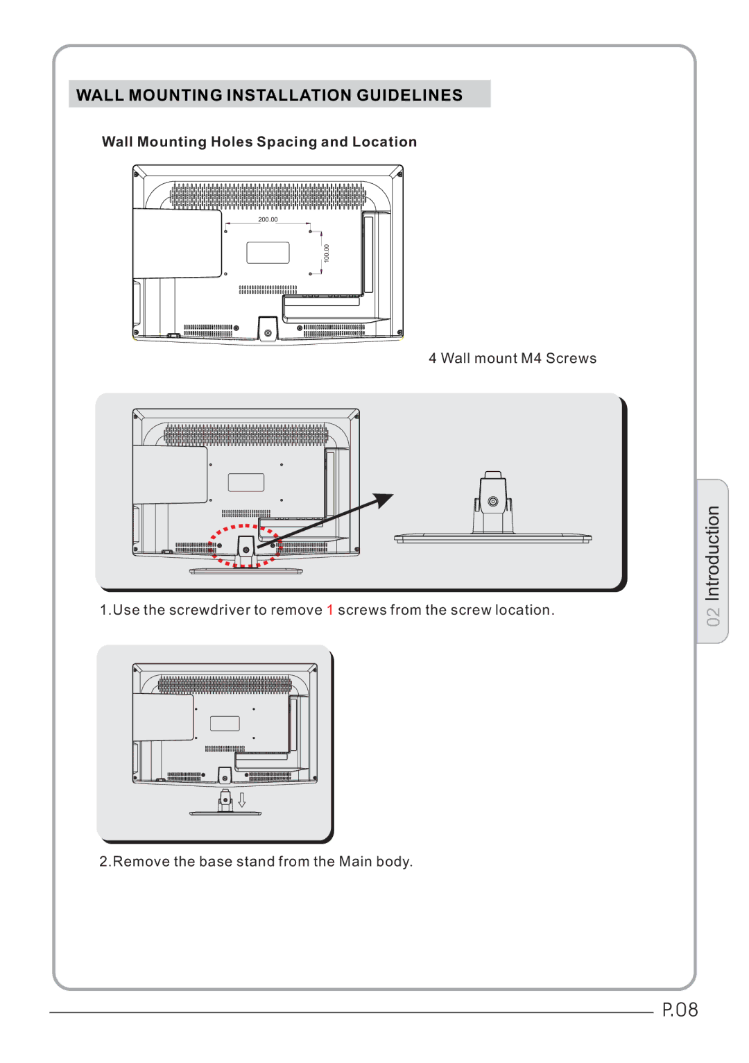 Haier LET32C430, LET26C430 user manual Wall Mounting Installation Guidelines, Wall Mounting Holes Spacing and Location 