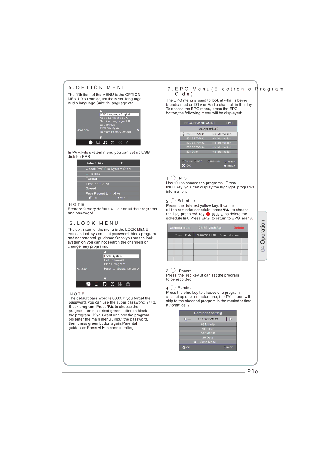 Haier LET32C600F, LET26C600F, LED LCD TV Receiver user manual Option Menu, EPG MenuElectronic Program Guide 