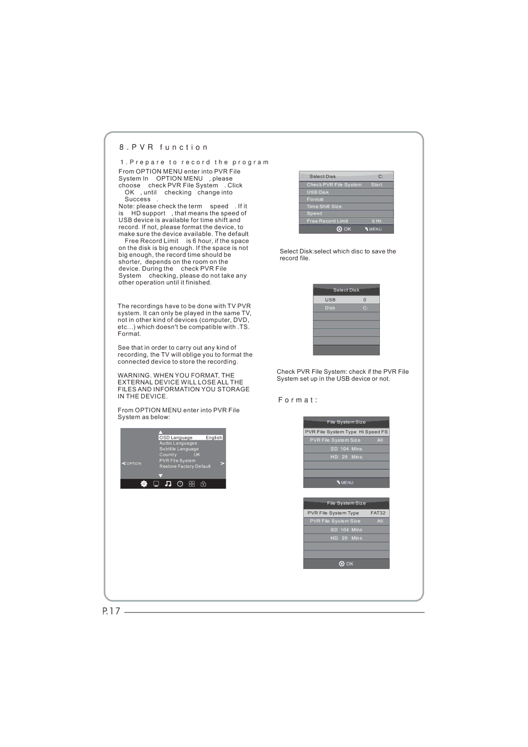 Haier LET26C600F, LED LCD TV Receiver, LET32C600F user manual PVR function, Format 