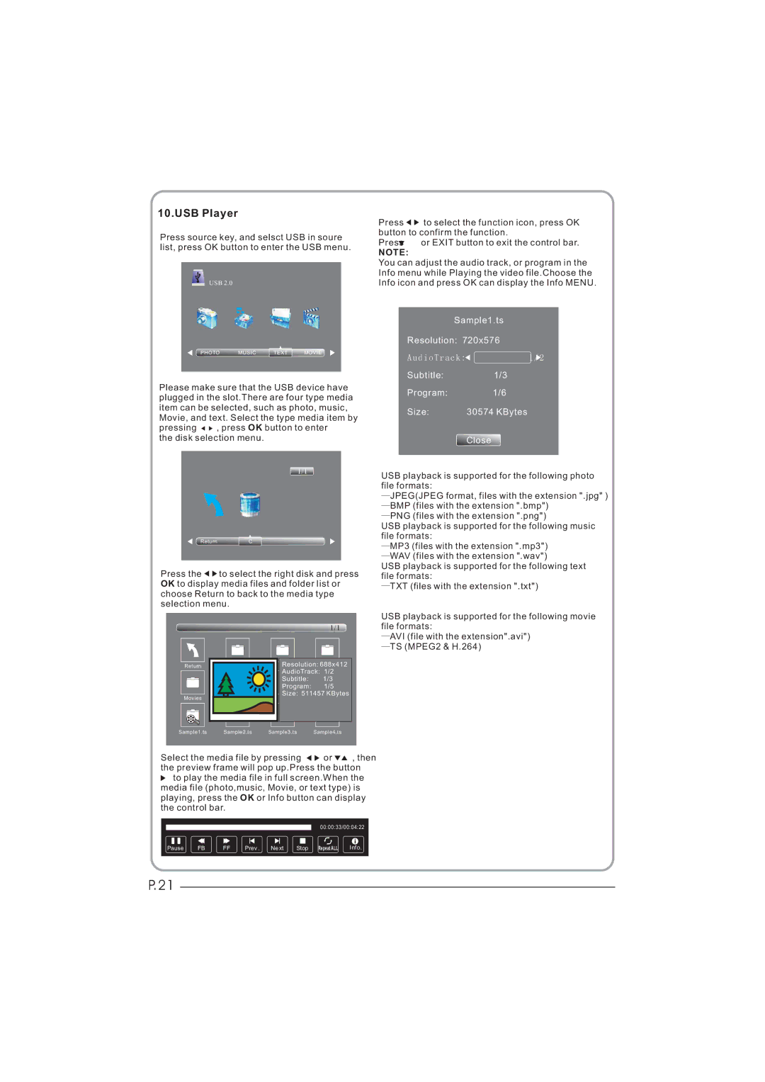 Haier LED LCD TV Receiver, LET26C600F, LET32C600F user manual USB Player, AudioTrack 1/2 