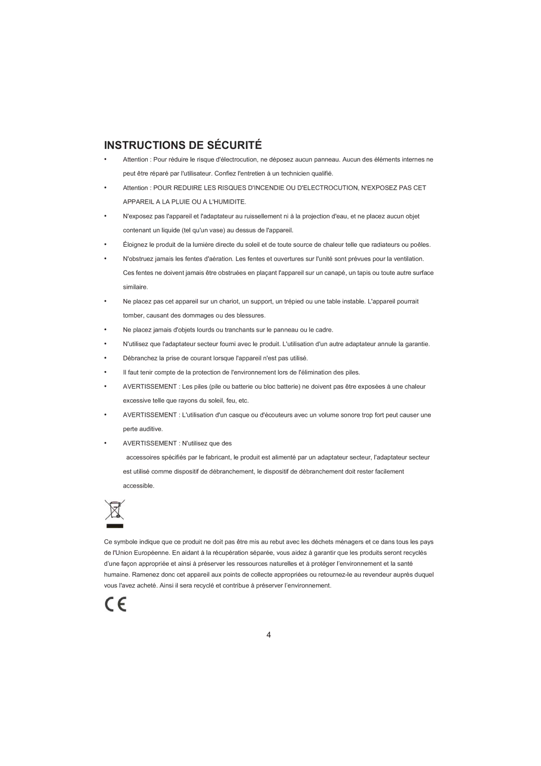 Haier LED LCD TV Receiver, LET26C600F, LET32C600F user manual Instructions DE Sécurité 