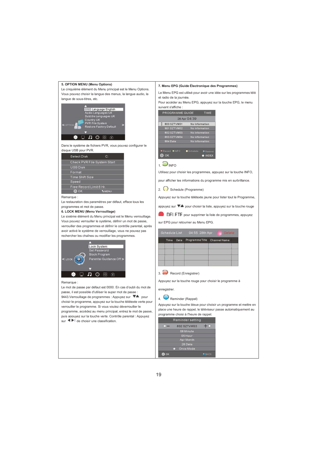 Haier LED LCD TV Receiver, LET26C600F, LET32C600F user manual Option Menu Menu Options, Lock Menu Menu Verrouillage 