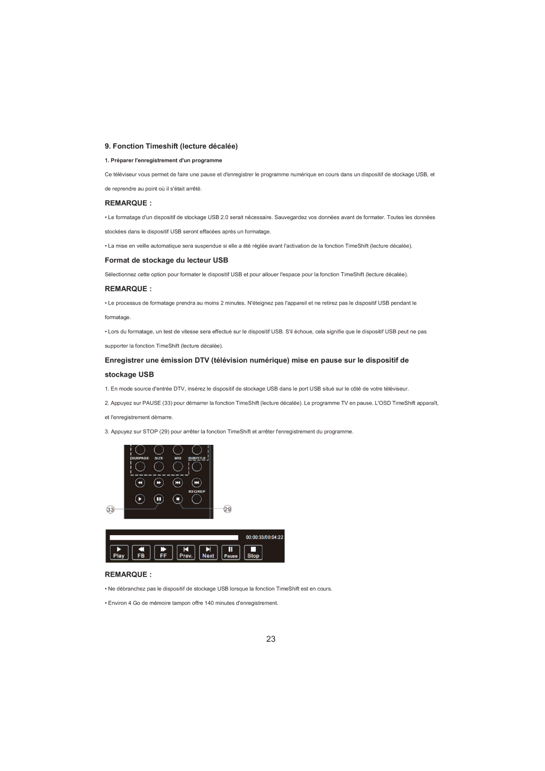 Haier LET32C600F, LET26C600F, LED LCD TV Receiver Fonction Timeshift lecture décalée, Format de stockage du lecteur USB 