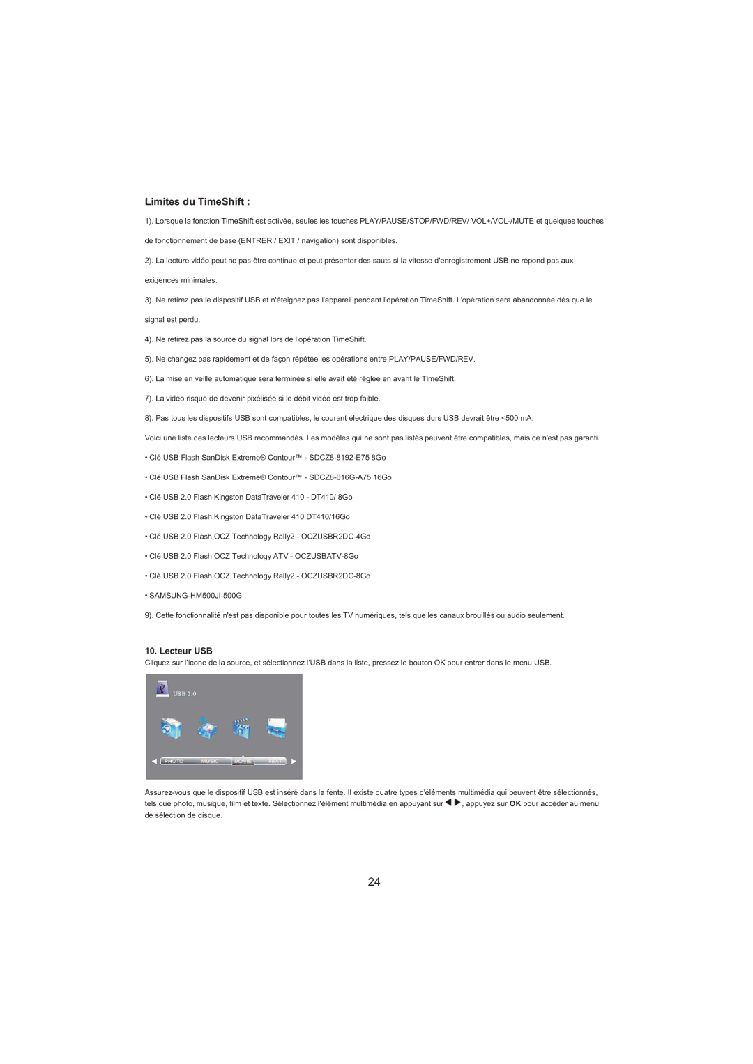 Haier LET26C600F, LED LCD TV Receiver, LET32C600F user manual Limites du TimeShift, SAMSUNG-HM500JI-500G 