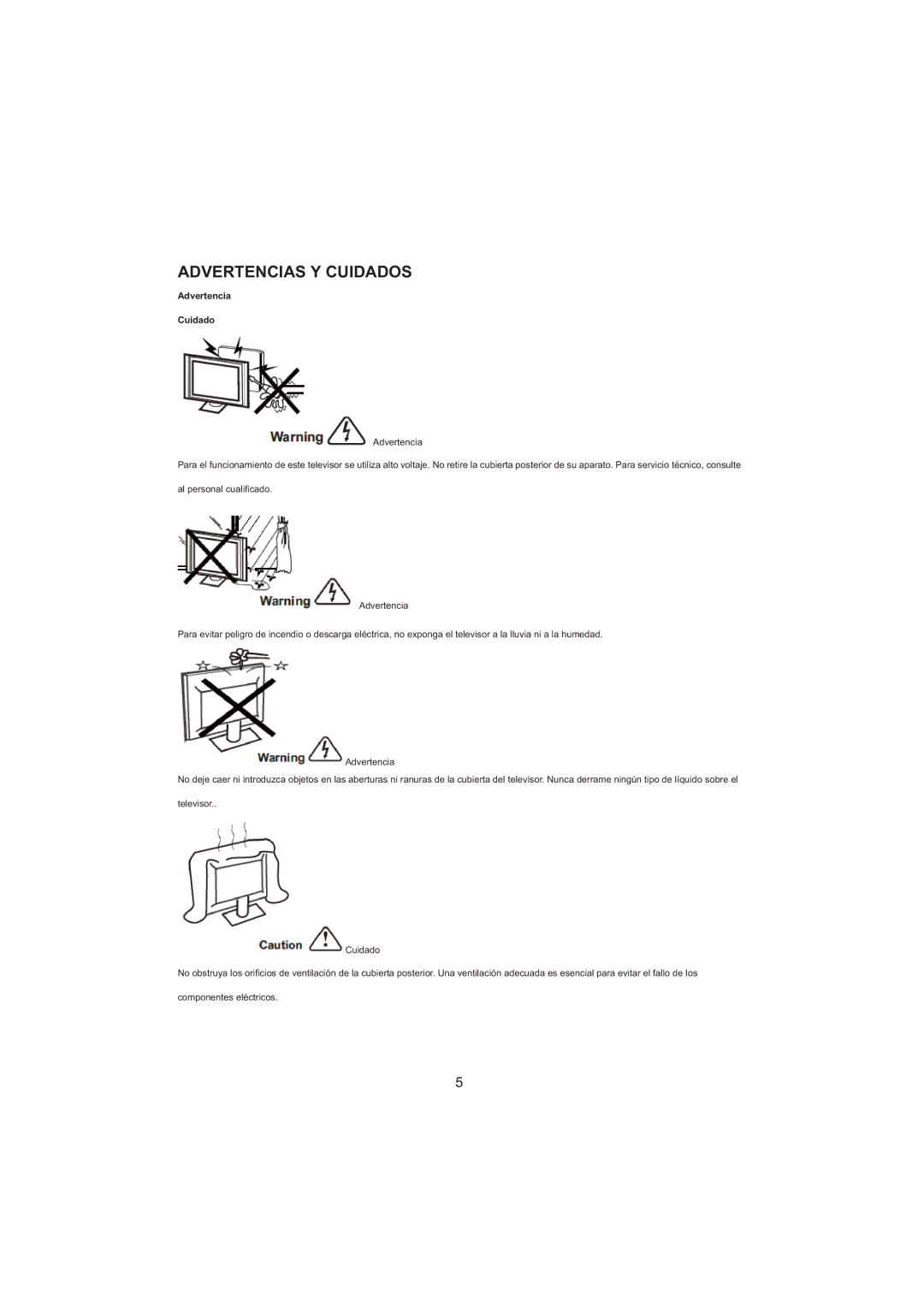 Haier LET32C600F, LET26C600F, LED LCD TV Receiver user manual Advertencias Y Cuidados, Advertencia Cuidado 