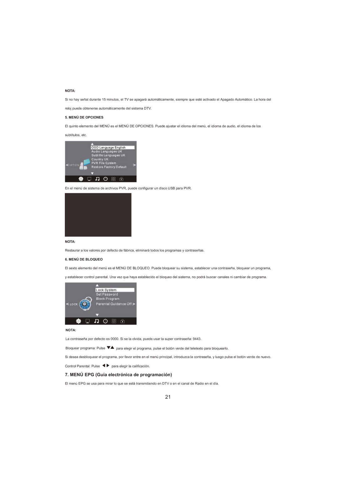 Haier LET26C600F, LED LCD TV Receiver, LET32C600F user manual Menú EPG Guía electrónica de programación, Menú DE Opciones 