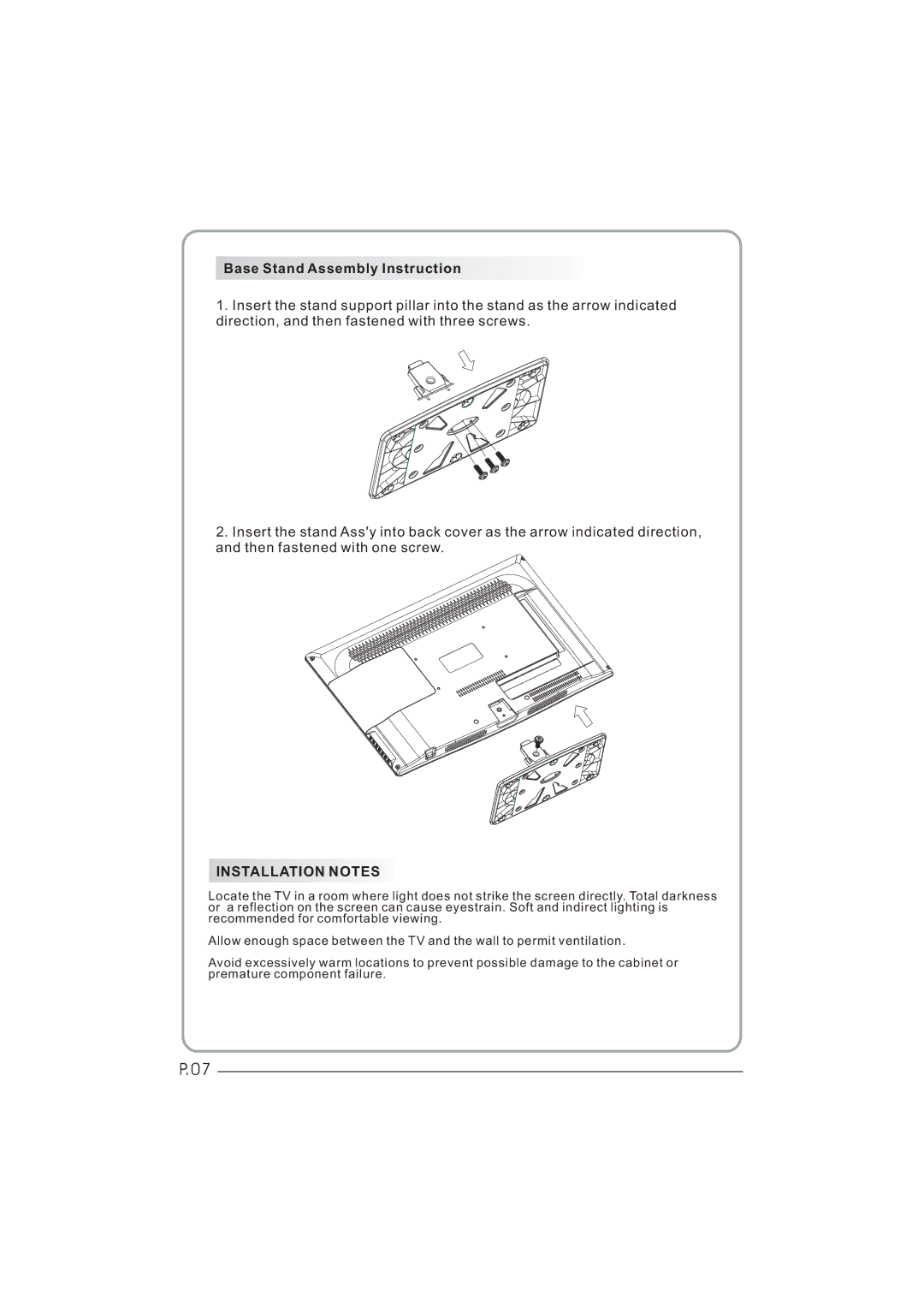 Haier LET32C600F, LET26C600F, LED LCD TV Receiver user manual Installation Notes 