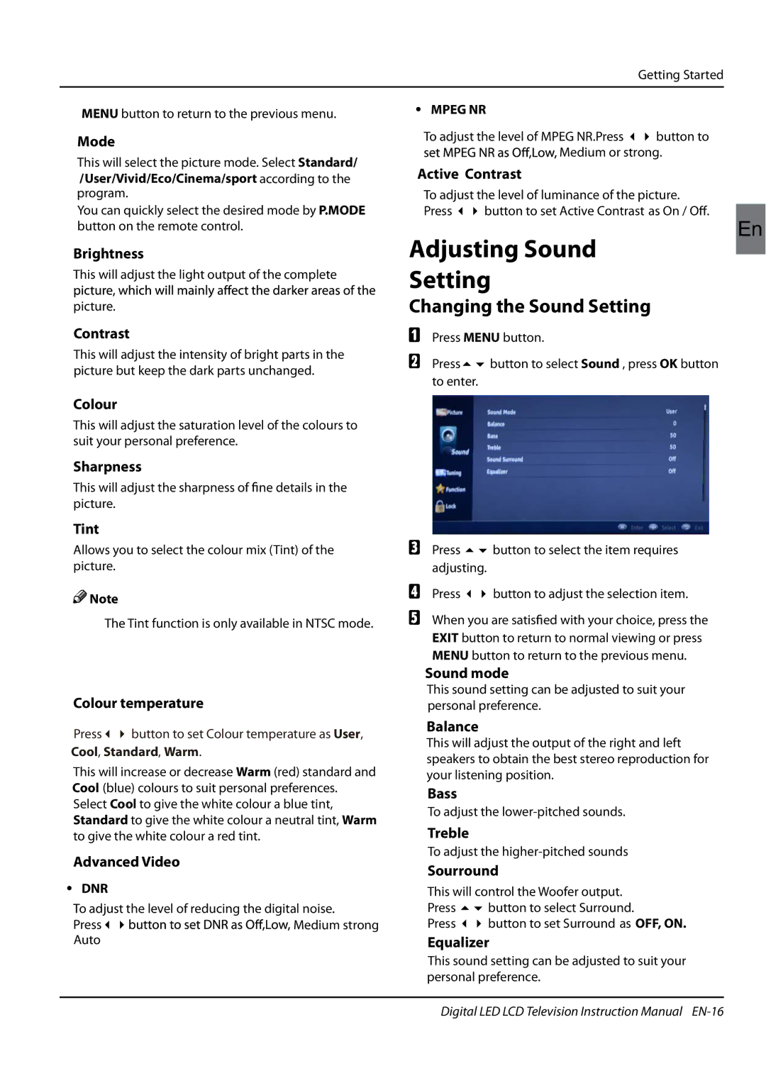 Haier LET39Z18HF, LET42T1000HF, LET32T1000HF, LET46Z18HF instruction manual Adjusting Sound, Changing the Sound Setting 