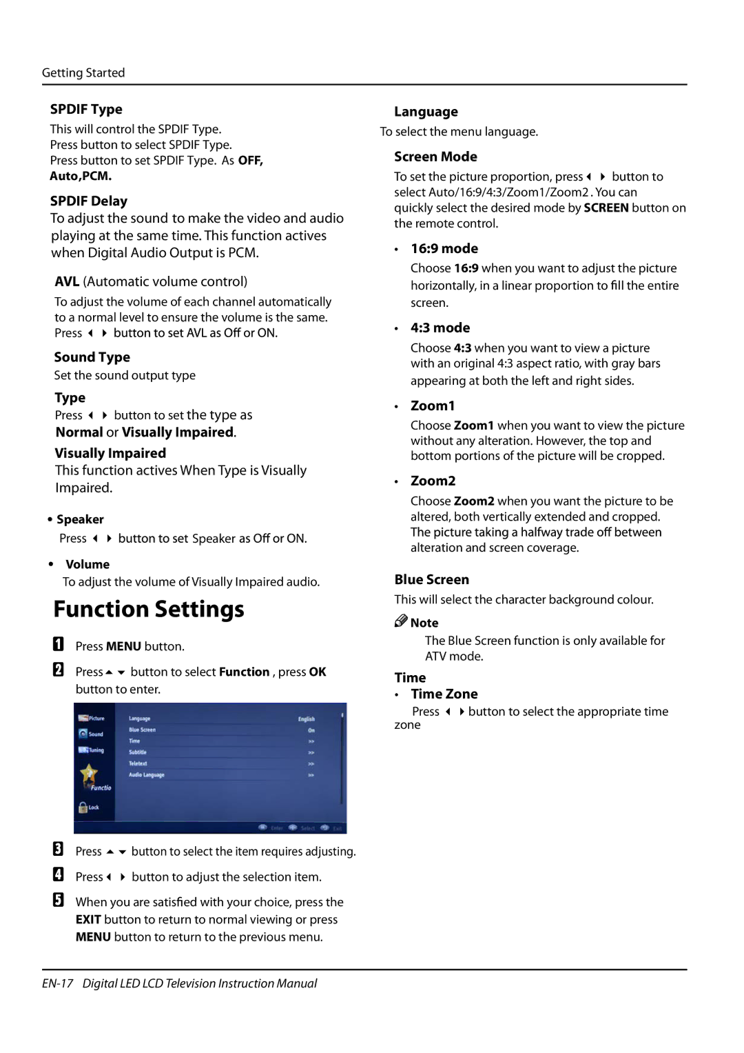 Haier LET32T1000HF, LET42T1000HF, LET39Z18HF, LET46Z18HF instruction manual Function Settings 