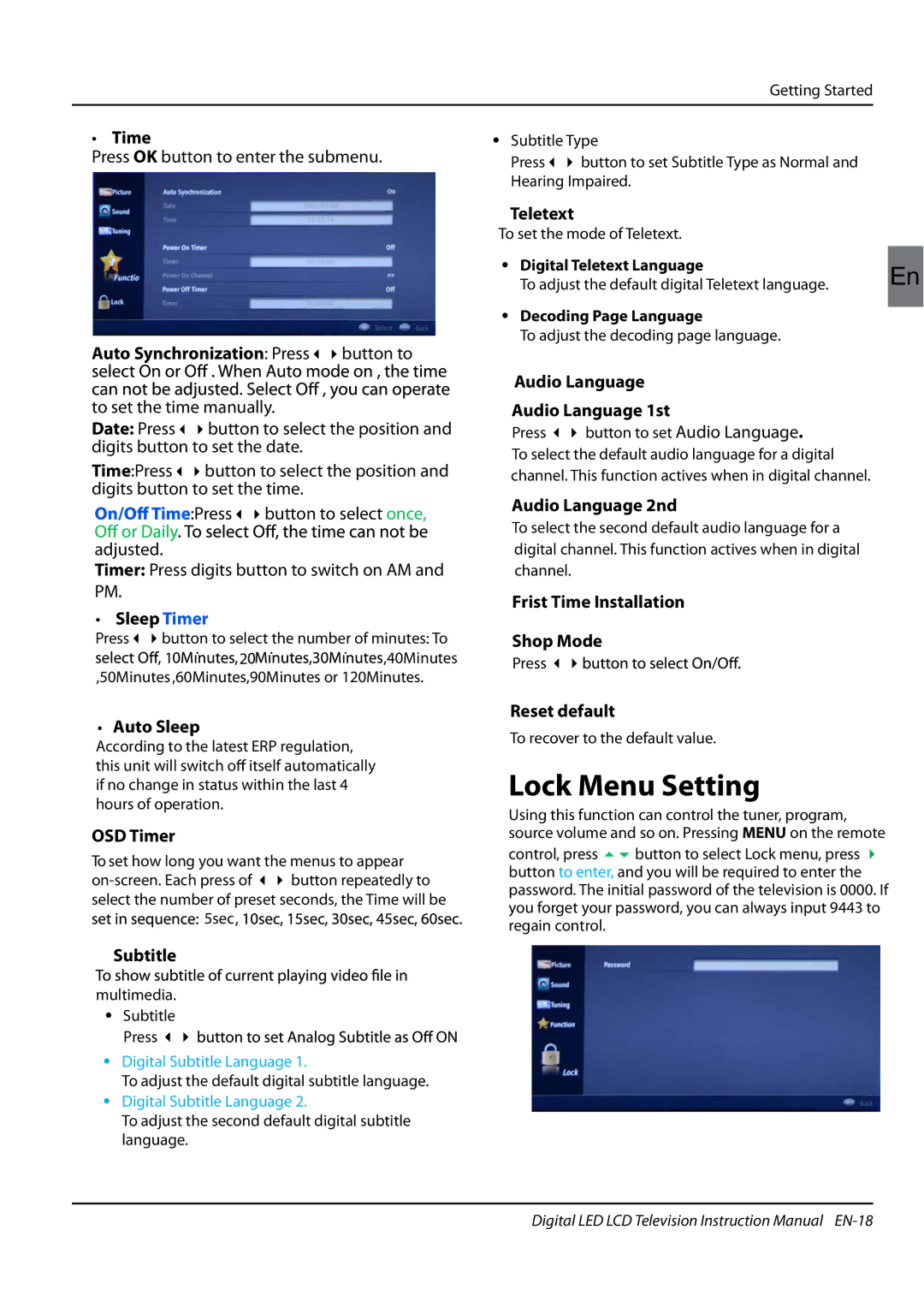 Haier LET46Z18HF, LET42T1000HF, LET39Z18HF, LET32T1000HF instruction manual Lock Menu Setting 