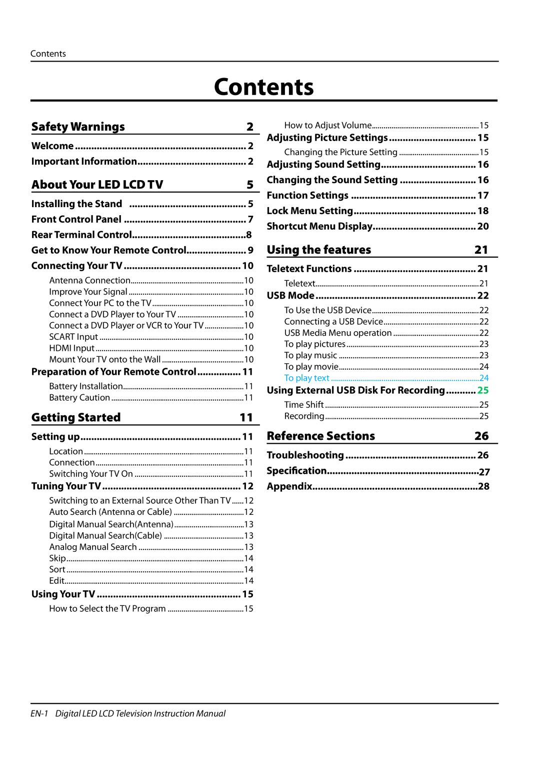 Haier LET32T1000HF, LET42T1000HF, LET39Z18HF, LET46Z18HF instruction manual Contents 