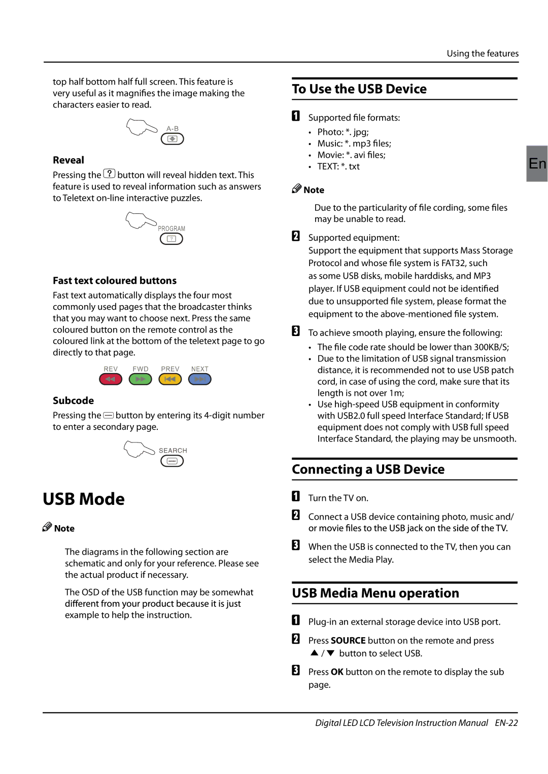 Haier LET46Z18HF, LET42T1000HF, LET39Z18HF, LET32T1000HF USB Mode, Connecting a USB Device, USB Media Menu operation 