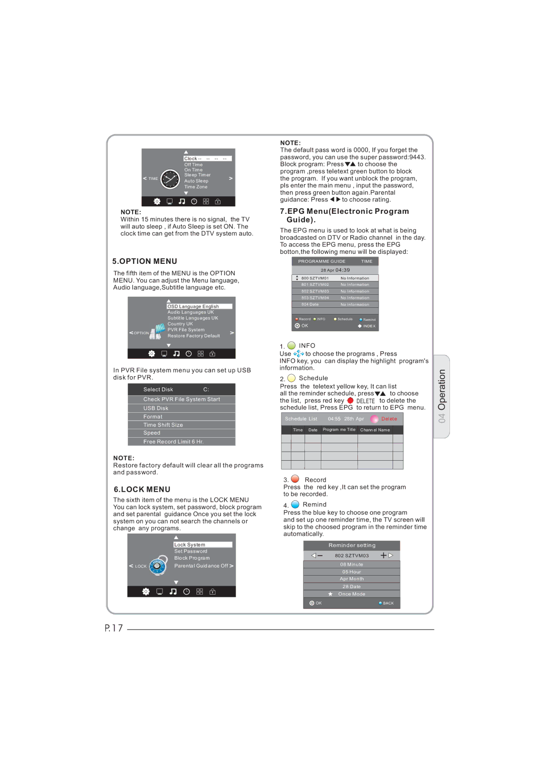 Haier LEY32C600, LEY26C600 user manual Option Menu, Lock Menu, EPG MenuElectronic Program Guide 