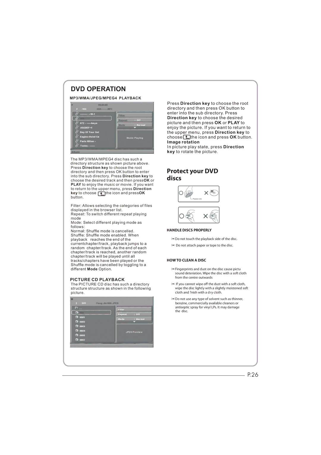 Haier LEY26C600, LEY32C600 user manual Image rotation, MP3/WMA/JPEG/MPEG4 Playback 