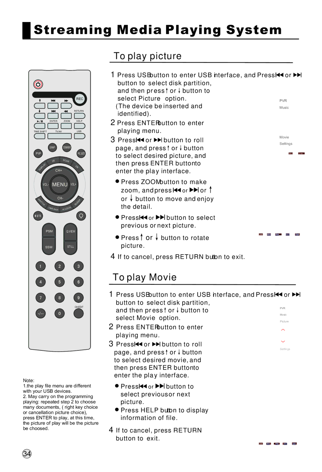 Haier LR42T1, LR47T1 owner manual To play picture, To play Movie 