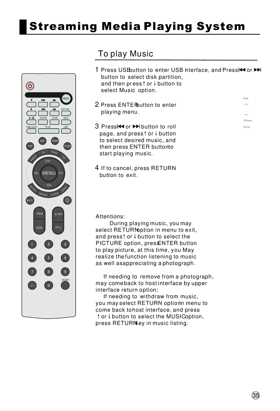 Haier LR47T1, LR42T1 owner manual To play Music 