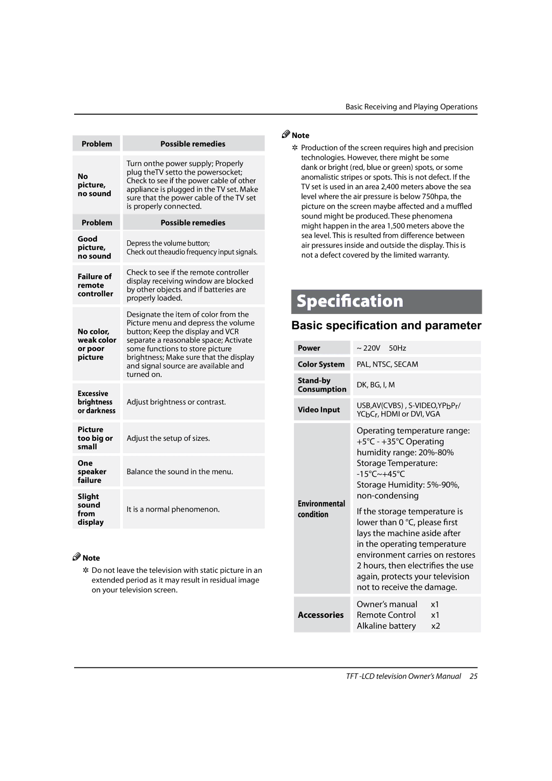 Haier LS47T3, LS42T3 manual Basic speciﬁcation and parameter, Dpoejujpo, 4UPSBHF5FNQFSBUVSF, IvnjejuzSbohf 