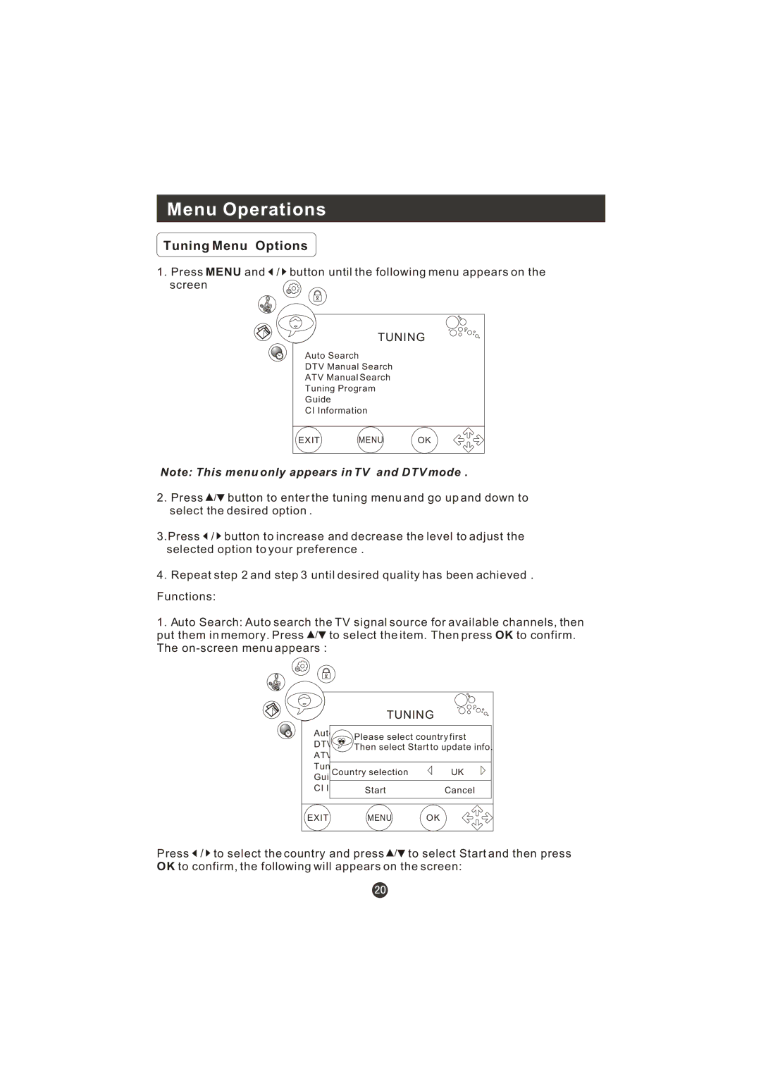 Haier LT22R3CBW user manual Tuning Menu Options 