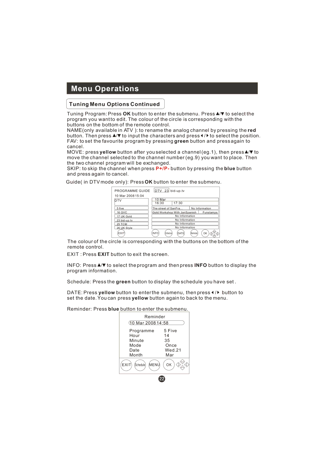 Haier LT22R3CBW user manual Exit Schedule Menu 