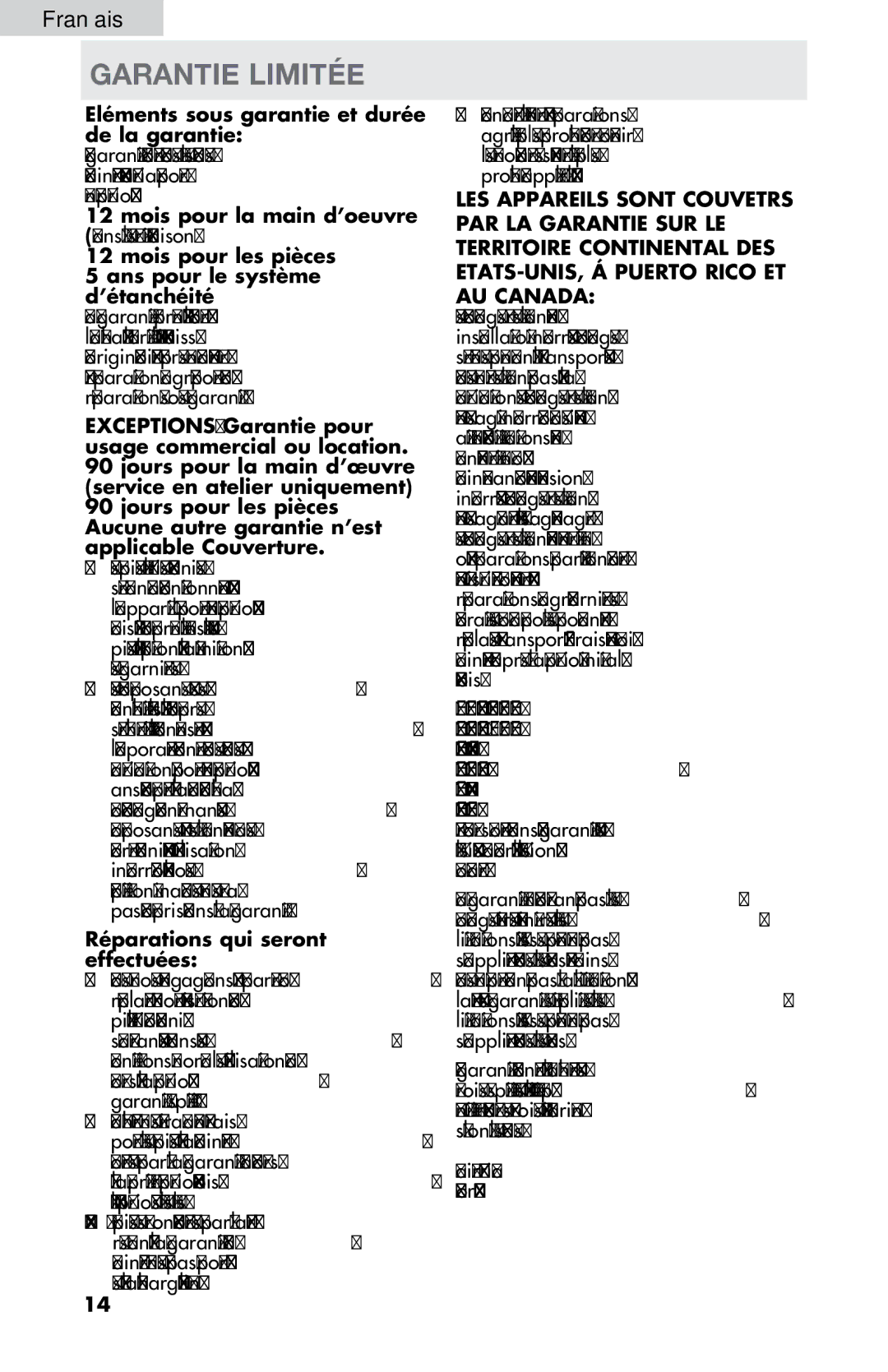 Haier LW145AW Garantie limitéE, Eléments sous garantie et durée de la garantie, Réparations qui seront effectuées 