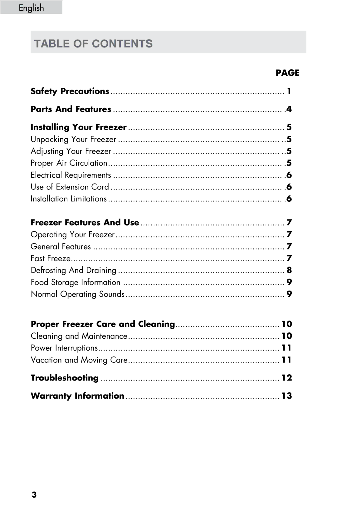 Haier LW145AW user manual Table of Contents 