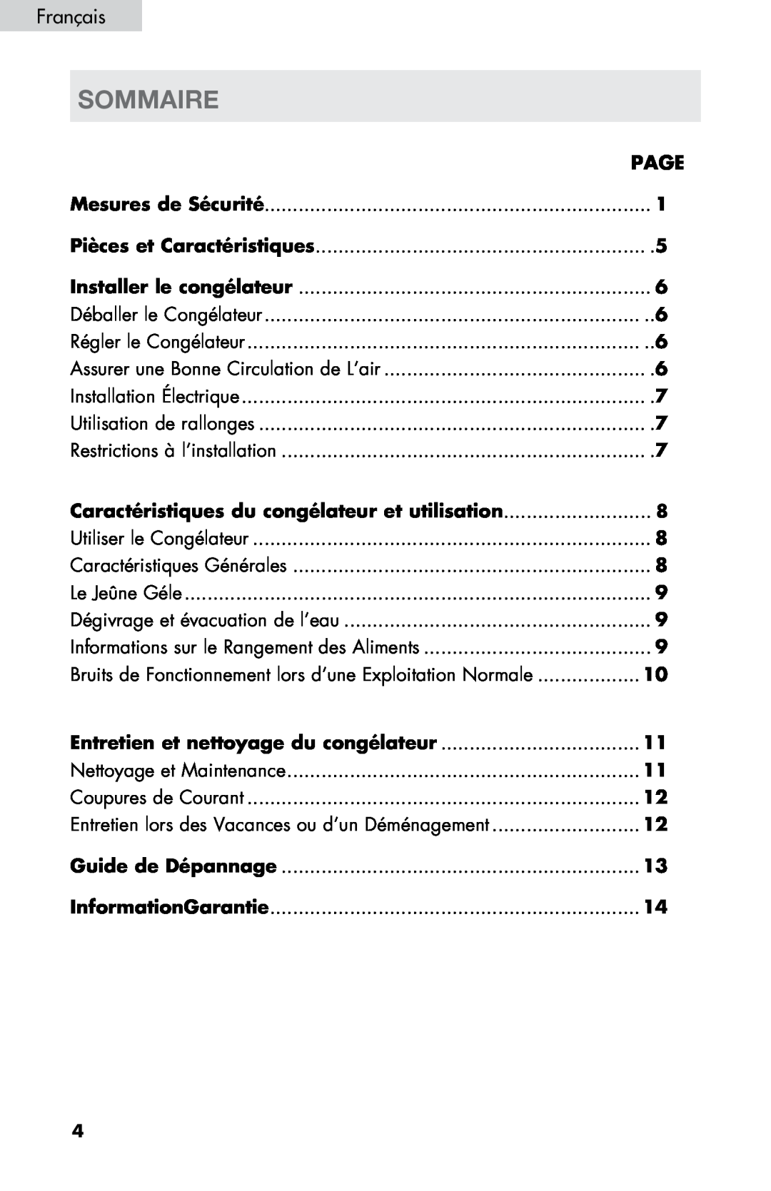 Haier LW145AW user manual sommaire, Français, Entretien et nettoyage du congélateur, Page 