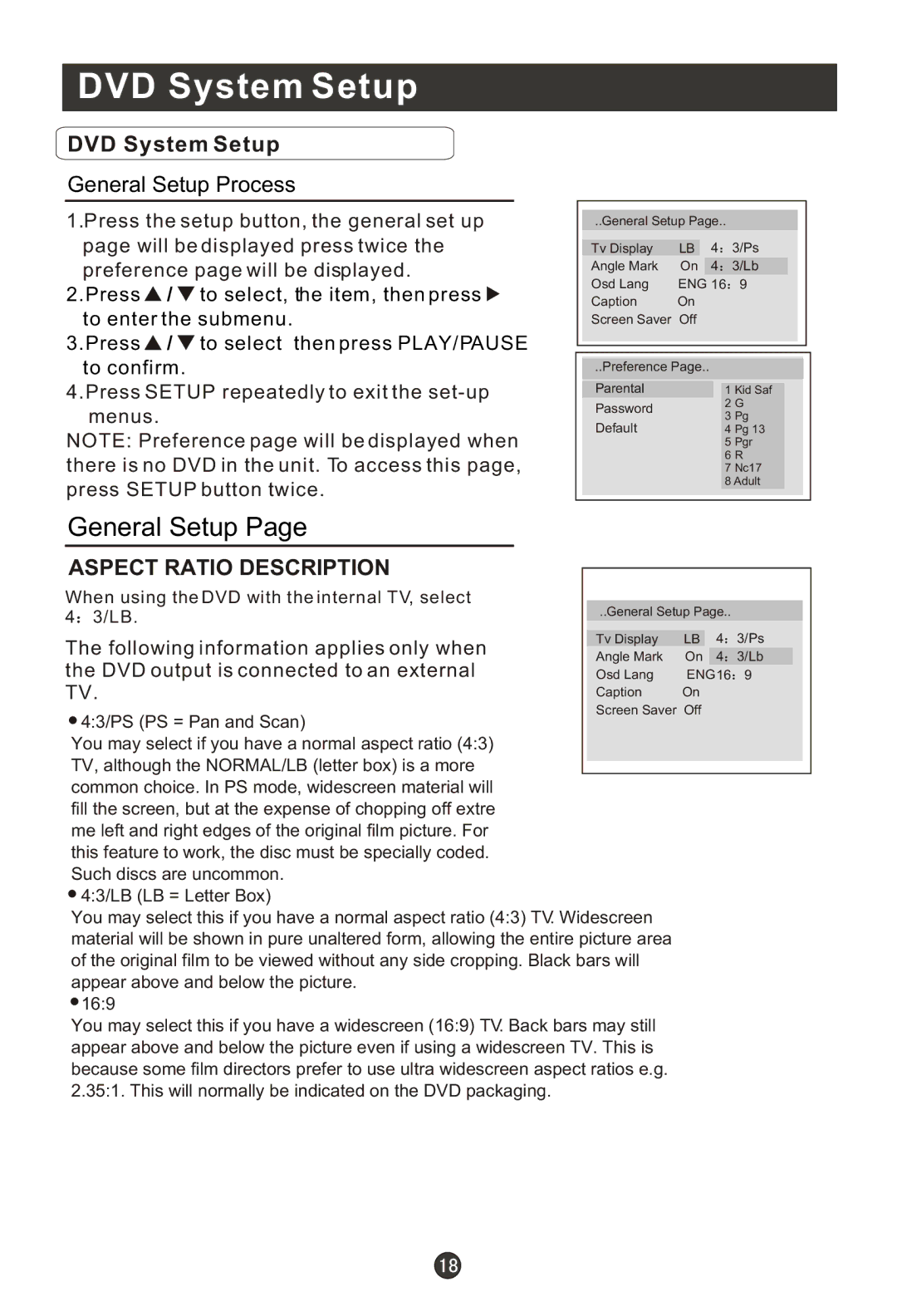 Haier LA22T3W, LX19T3W, LX22T3W, LA19T3W manual DVD System Setup 