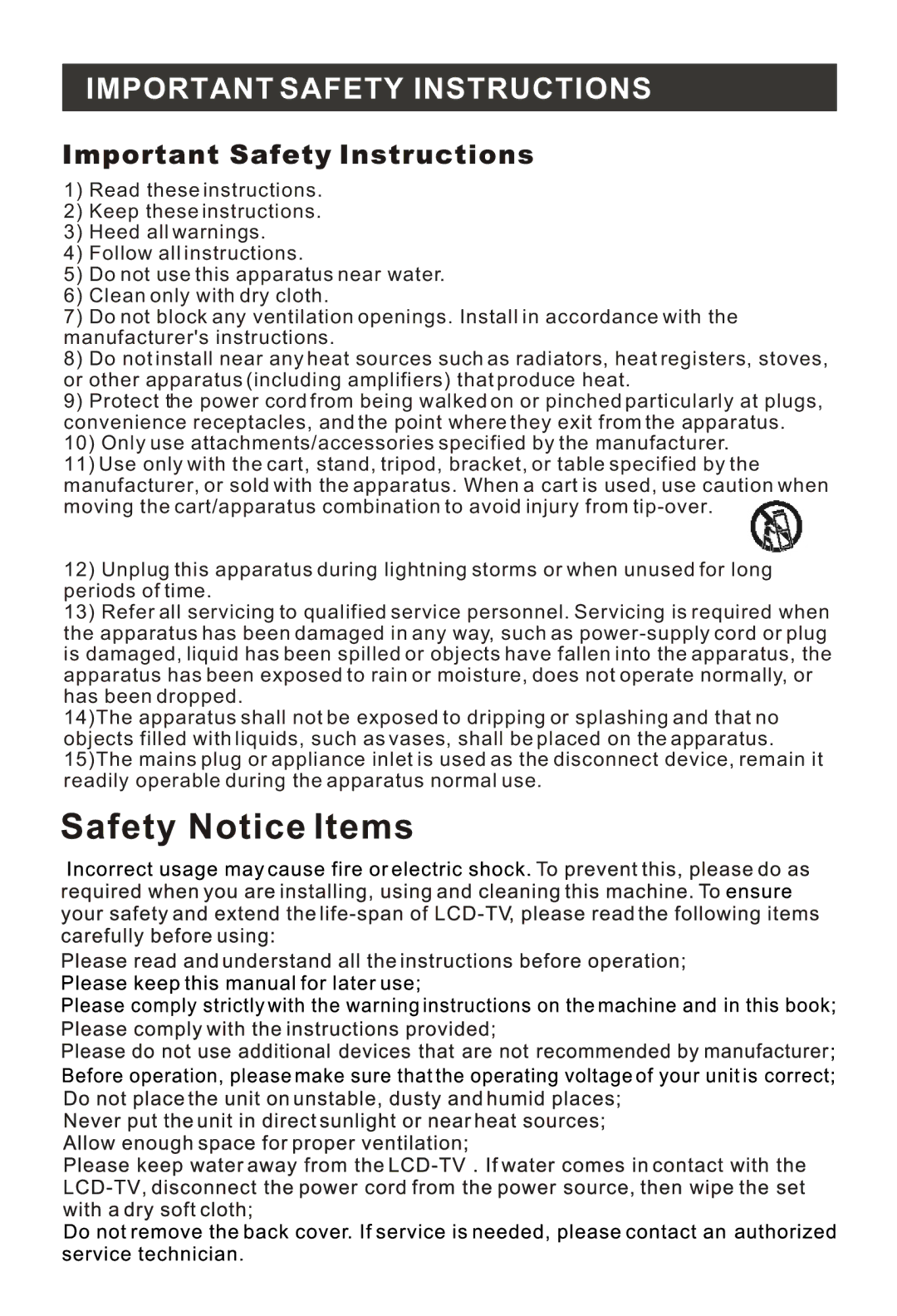 Haier LX19T3W, LX22T3W, LA19T3W, LA22T3W manual Important Safety Instructions 