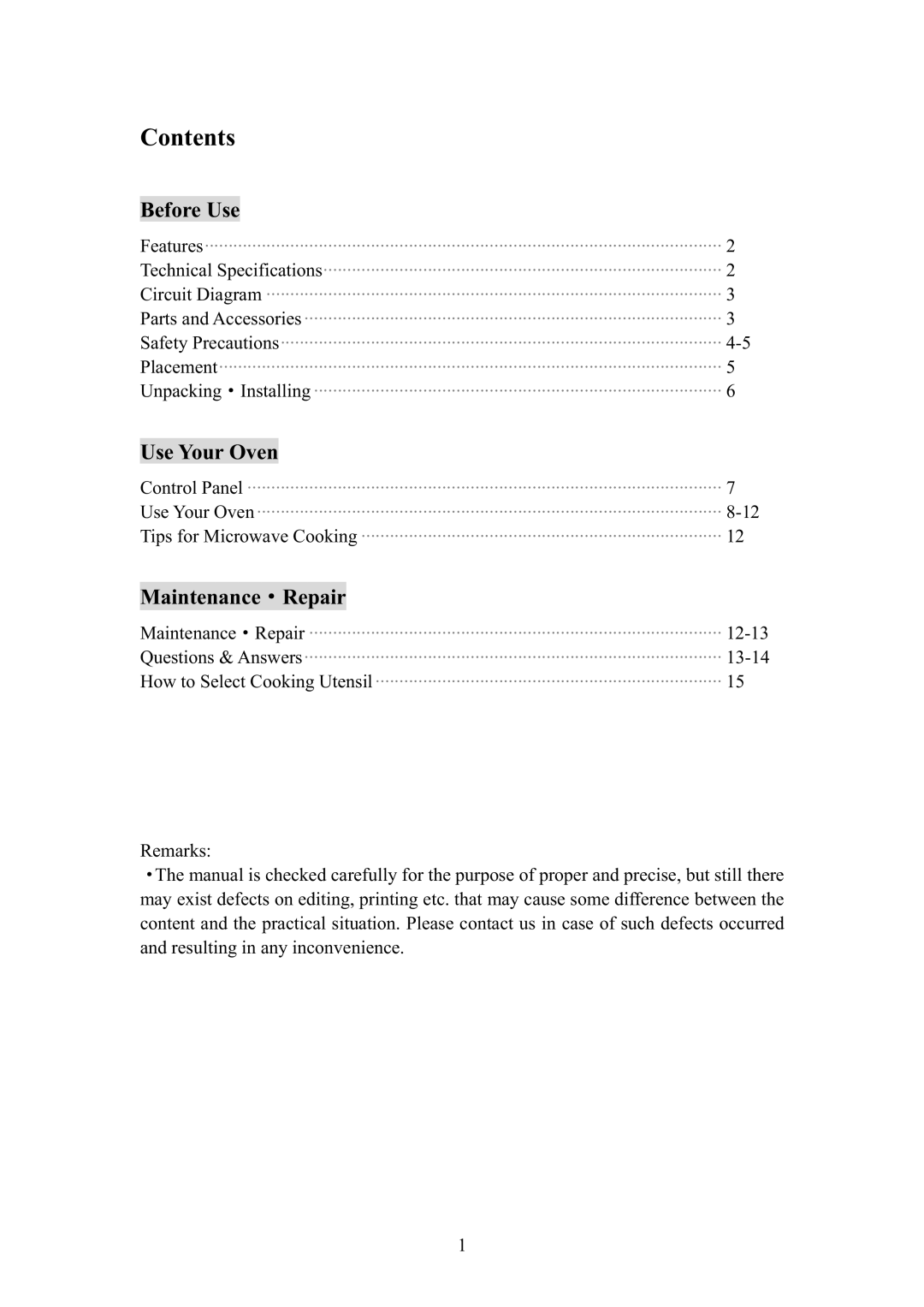 Haier MA-2270EGC user manual Contents 