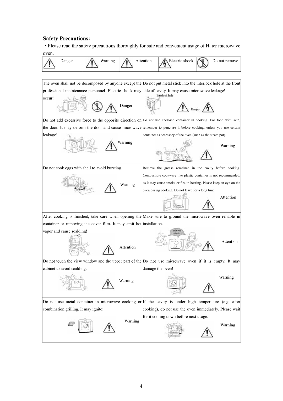 Haier MA-2270EGC user manual Safety Precautions, Do not cook eggs with shell to avoid bursting 