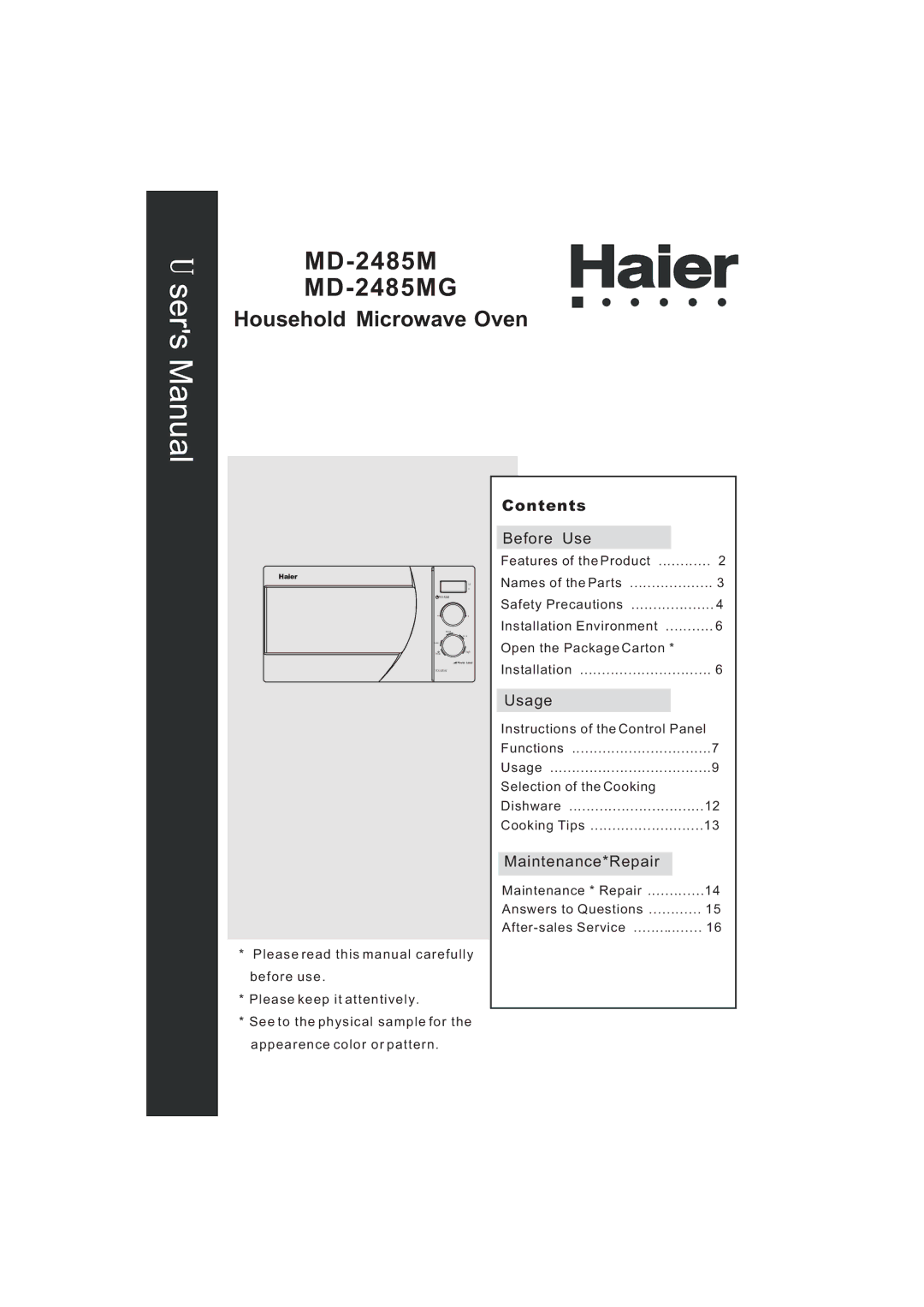 Haier manual MD-2485M MD-2485MG 