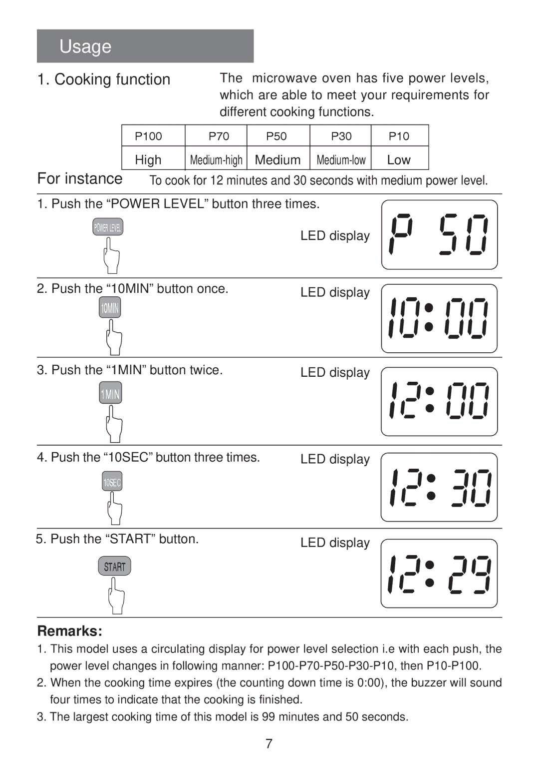 Haier MS-2480EG(SS) user manual Usage, Cooking function 