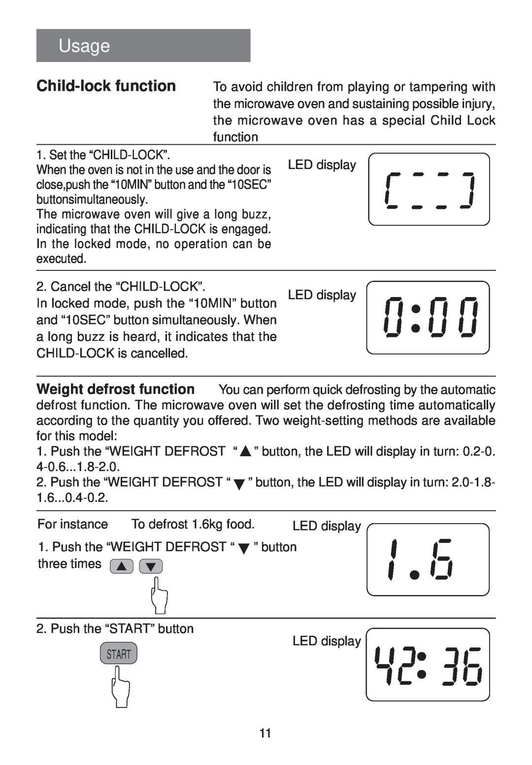 Haier MS-2480EG(SS) user manual Child-lockfunction, Usage 