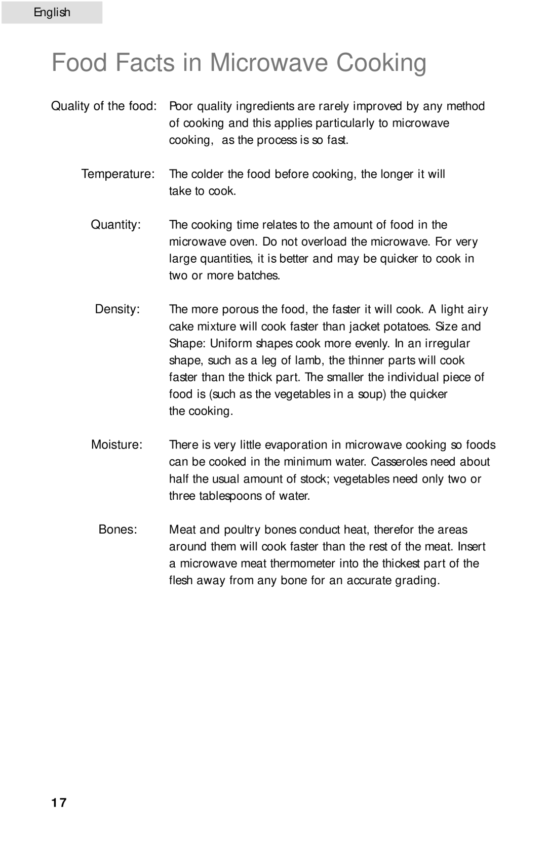 Haier MWG10081TW user manual Food Facts in Microwave Cooking 