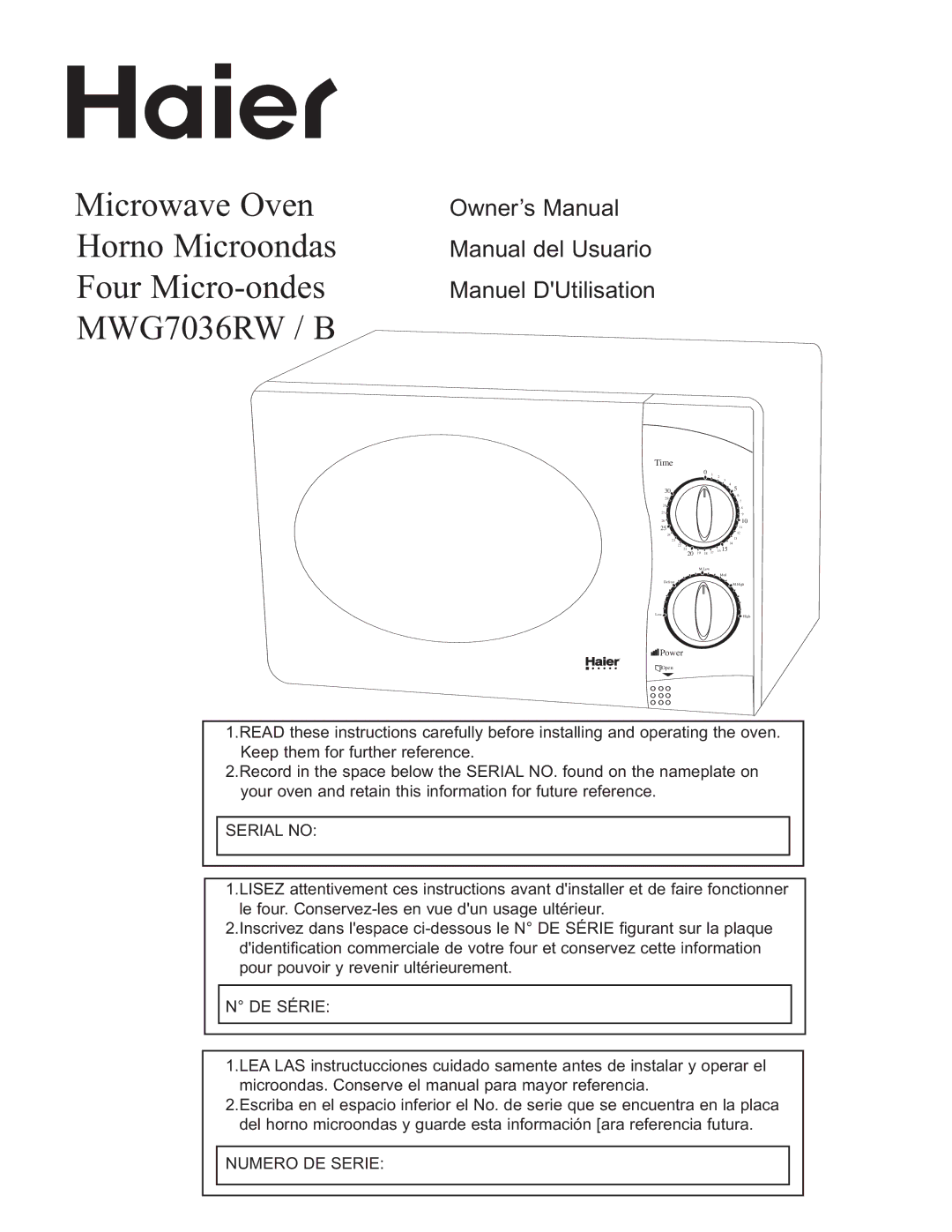 Haier MWG7036RW/B owner manual Manual del Usuario Manuel DUtilisation 