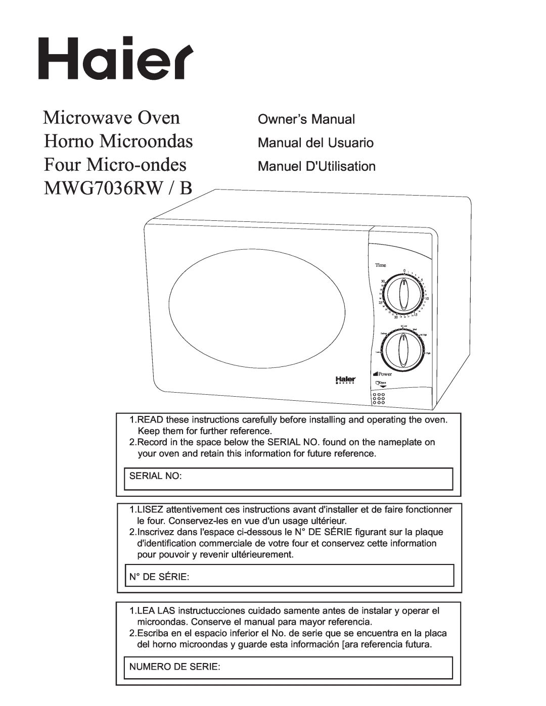 Haier MWG7036RW/B owner manual Microwave Oven Horno Microondas Four Micro-ondes MWG7036RW / B 